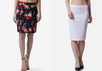 POPWINGS Printed, Solid Women Pencil Multicolor Skirt