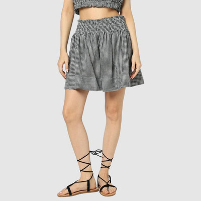 GAP Checkered Women Regular Black Skirt