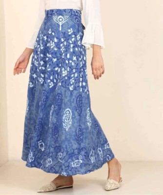 Matkewalaz Printed Women Wrap Around Blue Skirt