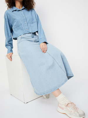 MAX Solid Women Regular Blue Skirt