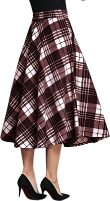 HouseOfCommon Checkered Women Flared Maroon Skirt