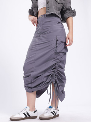 Glitchez Solid Women A-line Grey Skirt