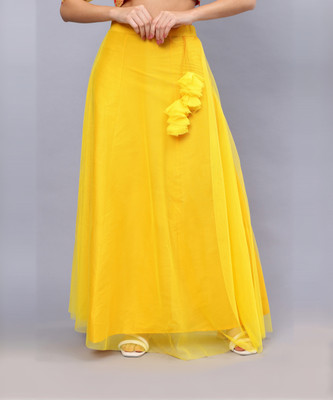 Frolic Rolic Solid Women Flared Yellow Skirt
