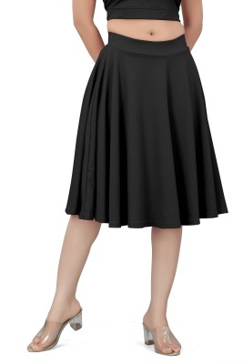 saptarshi Solid Women Flared Black Skirt