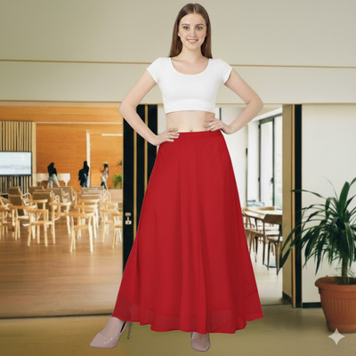 MUZUN Solid Women Flared Maroon Skirt