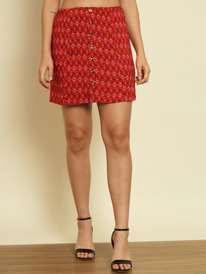 METRONAUT Chevron/Zig Zag Women Regular Red Skirt