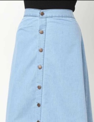 OIOE Solid Women A-line Blue Skirt