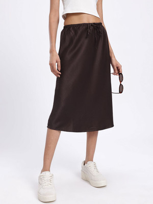 Glitchez Solid Women A-line Brown Skirt