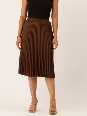 Wisstler Solid Women Flared Brown Skirt