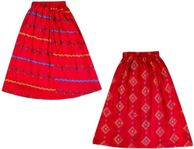 KAVYA Printed Girls Flared Red, Maroon Skirt