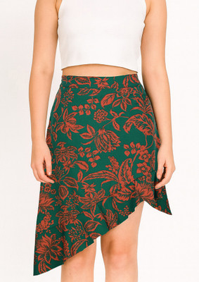 LULU & SKY Floral Print Women Asymetric Green Skirt