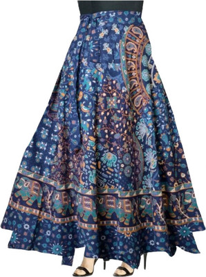Sahaj Printed Women Wrap Around Blue Skirt