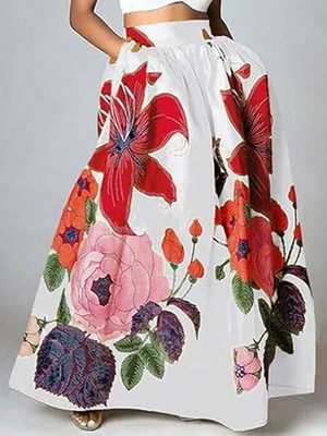 HERE&NOW Printed Women A-line White Skirt