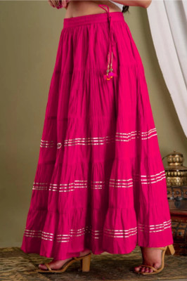 HouseOfCommon Solid Women Flared Pink Skirt