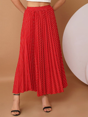 CHEMISTRY Geometric Print Women Flared Red Skirt