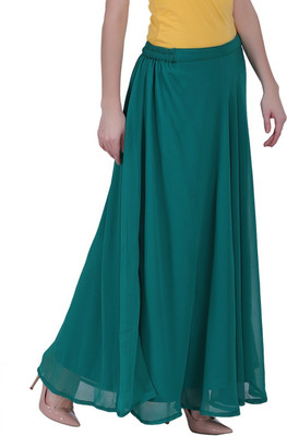 Warsian Solid Women Flared Green Skirt
