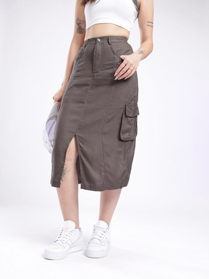 Glitchez Solid Women A-line Grey Skirt