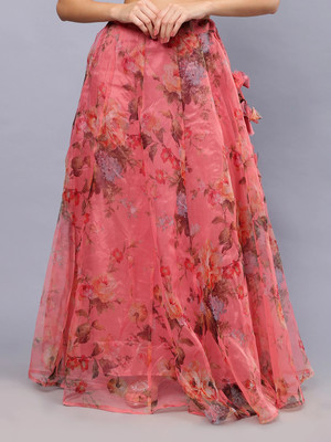 Frolic Rolic Floral Print Women Flared Pink Skirt