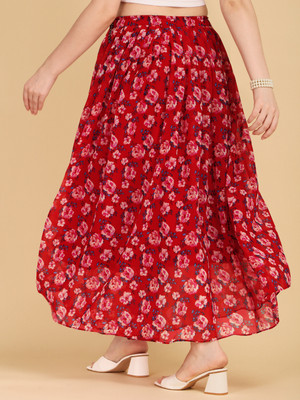 EVERY CLOTHING Printed Women Flared Red Skirt