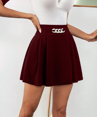 ADDYVERO Solid Women Flared Maroon Skirt