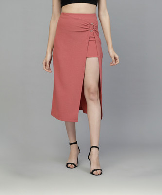 KASSUALLY Solid Women Straight Pink Skirt
