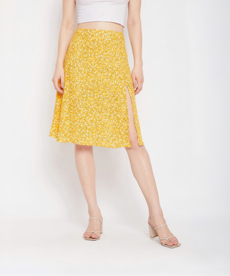 Berrylush Floral Print Women Pencil Yellow Skirt