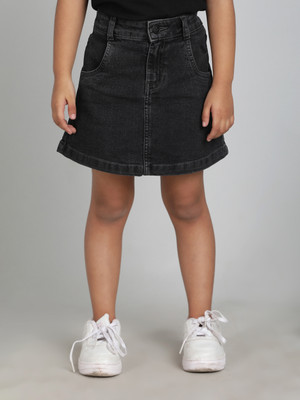 TALES & STORIES Washed Girls A-line Black Skirt