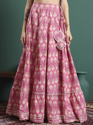 CHARMANT Floral Print Women Flared Purple Skirt