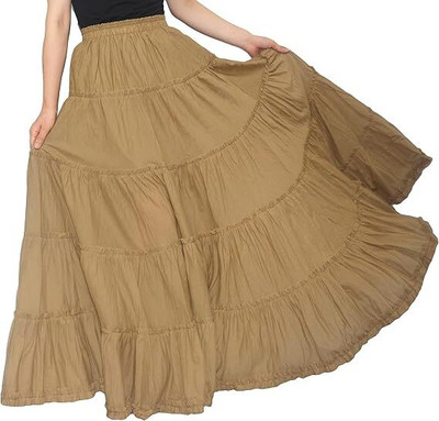 COMFY ATTIRE Solid Women Flared Brown Skirt
