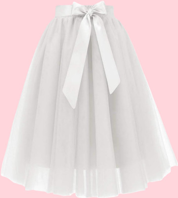 R Cube Solid Girls Flared White Skirt
