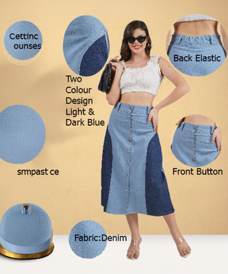 AKSHA CREATION Self Design Women A-line Light Blue Skirt