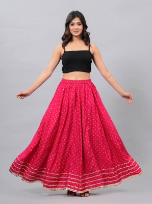 Maquien Printed Women Flared Red Skirt