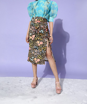 KASSUALLY Printed Women Pencil Multicolor Skirt
