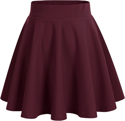 Woo THiNG Solid Women Flared Maroon Skirt