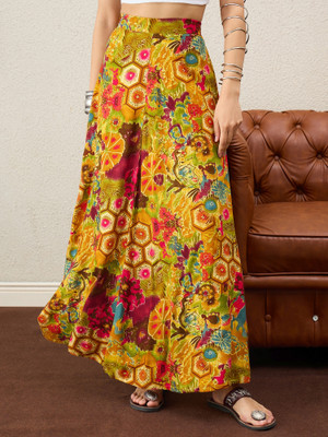 InWeave Printed Women A-line Yellow Skirt