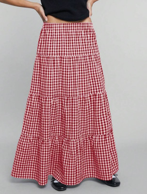 Tamina Checkered Women A-line Red Skirt