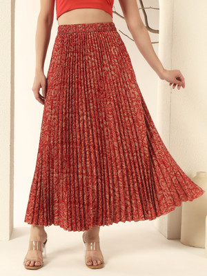 ZWERLON Printed Women Pleated Red Skirt