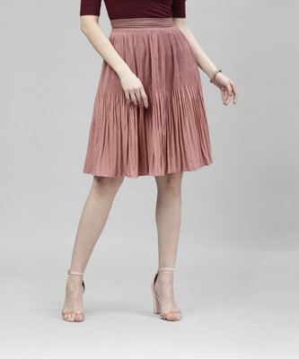 KASSUALLY Self Design Women Pleated Pink Skirt