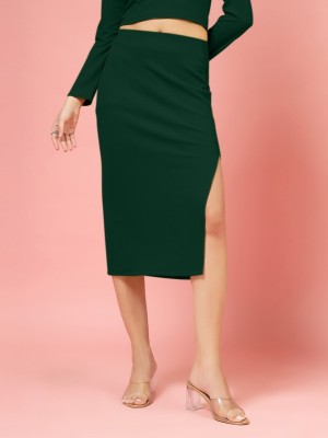 Oomph! Solid Women Pencil Green Skirt