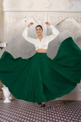 KAHARA Solid Women Flared Green Skirt