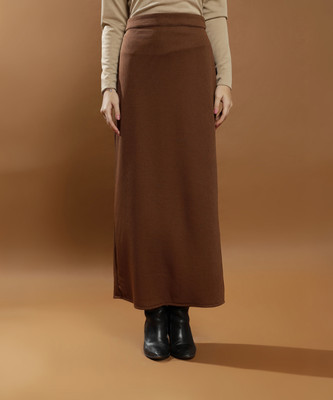 ATHENA Solid Women Straight Brown Skirt