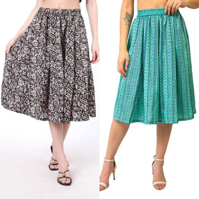 PRABHNOOR Printed Women A-line Blue, Black Skirt