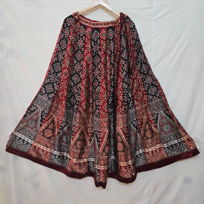 AaravCO Printed Women Flared Maroon, Black Skirt