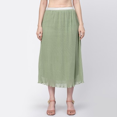 LELA Solid Women A-line Green Skirt