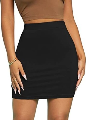 ALYNE Solid Women Pencil Black Skirt