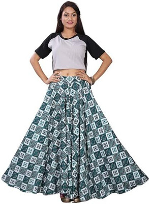 JYSHTA Printed Women Flared Green Skirt