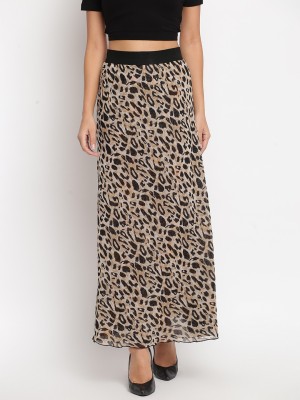 SHOPPERTREE Animal Print Women A-line Brown, Black Skirt