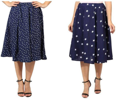 Mannat Diva Printed Women Flared Dark Blue Skirt