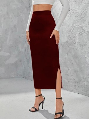 Dream Beauty Fashion Solid Women Pencil Maroon Skirt