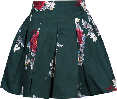 Klowvila Fashion Printed Girls Pleated Dark Green Skirt